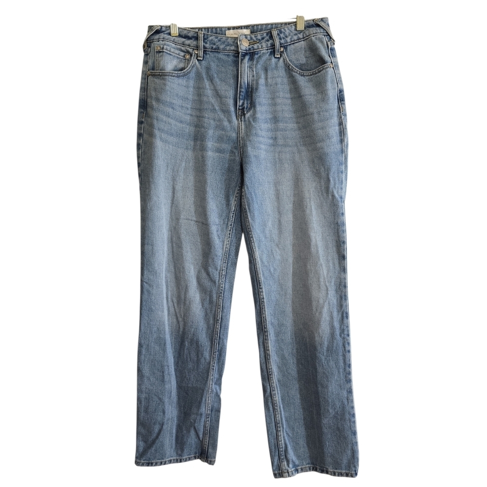 Cleo + Wolf High Rise Straight Jeans 29 Lighter Wash Cotton Rigid Denim